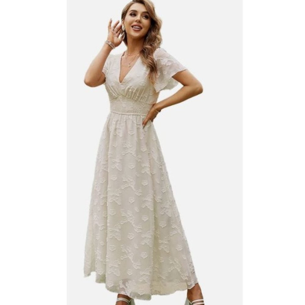 Simplee Women's V Neck Formal Maxi Ruffle Dress Long Flowy Bridesmaid Dress - Picture 2 of 14